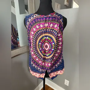Renee C. Boho Mandala Floral Kaleidoscope Tank Size Medium. Made in USA. thumbnail 4