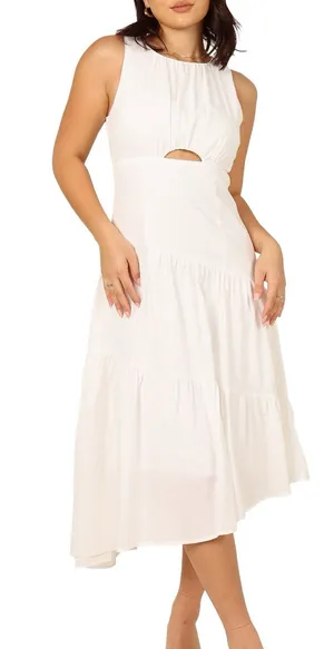 Petal & Pup Briana Cutout Cotton & Linen Midi Dress Ivory Sz 2 Bridal Rush thumbnail 1