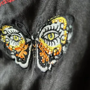 Ed Hardy Womens Bomber Jacket Black Zip Roar Embroidered Butterfly‎ Eyes Vintage thumbnail 4
