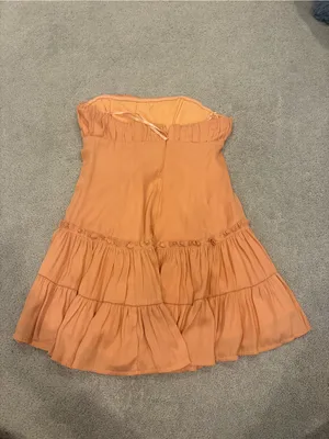 Saints + Secrets Strapless Ruched Tiered Midi Dress in Peach Orange thumbnail 2