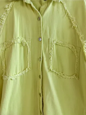 POL Chartreuse Green Raw Hem Cotton Shacket Jacket Oversized Frayed Small Casual thumbnail 6