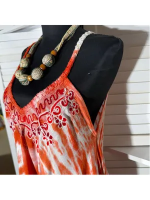 Vintage gauze cotton boho dress tie dye asymmetrical beach cover up fringes S M thumbnail 4