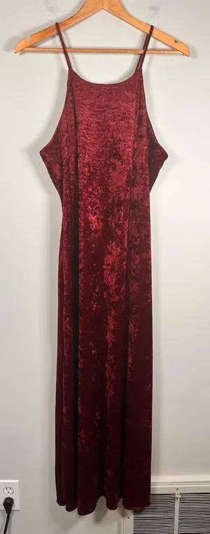 Vintage DBY Crushed Velvet Maxi Dress Womens 13/L Burgundy romantic whimsigoth thumbnail 1