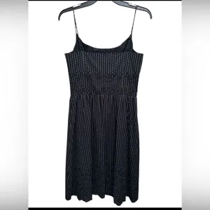 Ann Taylor Black White Polka Dot‎ Midi Dress Eyelet Hem Spaghetti Straps Size 4 thumbnail 5