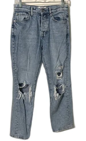 Free People Distressed Straight Leg Jeans Loose Fit Women's Size 25 Button Fly thumbnail 1