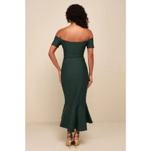 Lulus How Much I Care Dark Green Off-the-Shoulder Midi Dress Holiday Gala Small thumbnail 4
