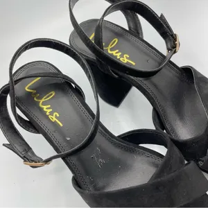 Lulus Black Faux Suede Chunky Heel Platform Heels Womens 8.5 Y2K 90s Peep Toe thumbnail 6