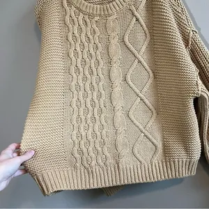 Free People Women’s Dream Cable Knit Tan‎ Sweater Oversized Small thumbnail 4