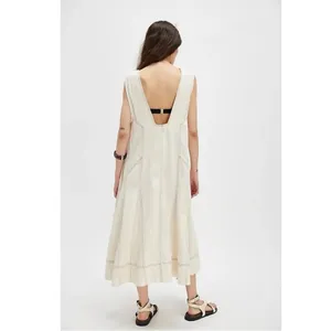 Free People Santino Denim Zip Front Midi Dress in Ecru Medium Minimalist thumbnail 11