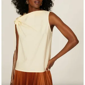 Tory Burch Butter Yellow Ruched Top SIZE 8 Office Work Cotton Designer $348 thumbnail 2