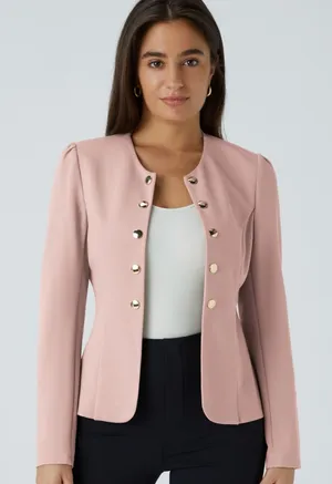 Halara Sculpt Knit  Pink Gold Button Open Front Jacket Blazer Size Large thumbnail 1
