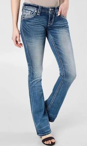 Rock Revival Mertie Easy Straight Stretch Jeans Bling Embellished Size 26 thumbnail 1