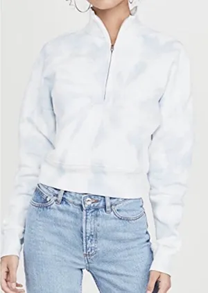 Reformation Jeans Marla Half Zip Pullover in White and Blue Tie Dye thumbnail 1