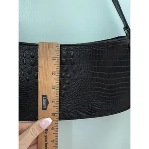 Brahmin black Anytime‎ Mini Melborn Croc Leather Shoulder Bag Hobo Luxury thumbnail 8