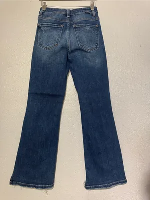 Risen Jeans Distressed High Waisted Flare Raw Frayed Shadow Hem 0/24 thumbnail 4
