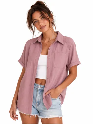 Casual Feminine Preppy Chic Minimalistic Collared Dusty Rose Button-Down Shirt thumbnail 1