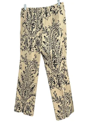 TALBOTS Petite Dress Pant Straight Leg Trouser Beige Black Damask Sz 10/12 thumbnail 4