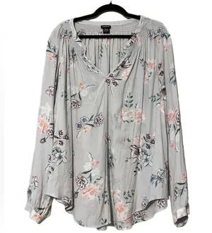 TORRID plus size 3 women’s grey floral hi low blouse top lightweight longsleeve thumbnail 11