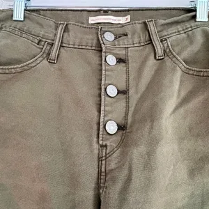Levis Mile High Cropped Wide Leg Pants Olive Green Button‎ Fly Womens 31 thumbnail 7
