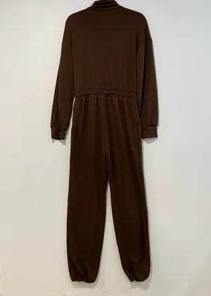 Francesca’s Small Brown Half Zip Jumpsuit Jogger Lounge Utility Romper thumbnail 3