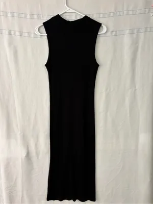 Leith women’s size M Black Ribbed Mock Neck Sleeveless Midi Dress (E76) thumbnail 7