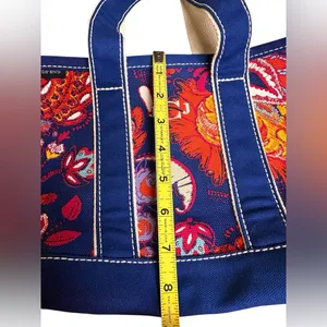 Lands' End Navy W/ Red Paisley Open Top Mini Boat Tote Bag Canvas thumbnail 9