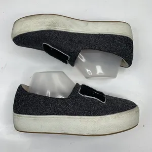 Zara 9 Sneakers YEAH Slip On Black Metallic Platform Canvas Casual Varsity Shoes thumbnail 6