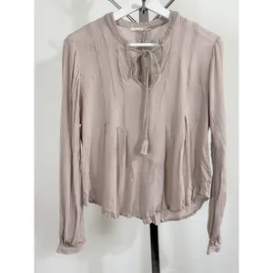 Floreat Anthropologie Boho Peasant Blouse Women Size 8 Rayon Beaded Tie Neck Top thumbnail 2