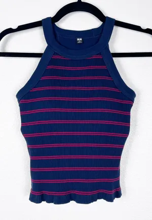 Uniqlo Women's Racerback Striped Tank Top Built In Bra Sz S thumbnail 1