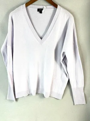 J. Crew L Lux Preppy Cashmere Pale Lavender V-Neck Lightweight Sweater thumbnail 1