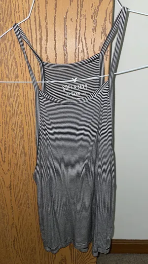 American Eagle Stretchy Black & White Stripe Tank thumbnail 1