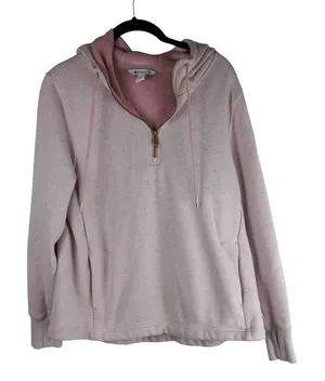 Athleta Womens Cozy Karma Pink‎ Quarter Zip Pink Fleece-Lined Hoodie Sz M thumbnail 1