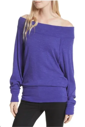 Free People We The Free Women's Palisades Off The Shoulder Top Blue Boho Tunic thumbnail 1