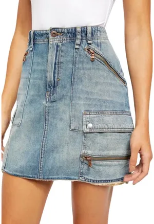 Free people Icon Wash‎ Cargo Denim Mini Skirt Zip Pocket Utility Size 27 thumbnail 1