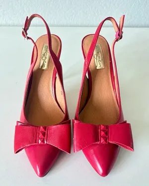 NOWT Halogen Red Leather Pumps 4” Heels Sling Back Y2K Shoes Women’s Size 6.5 M thumbnail 1