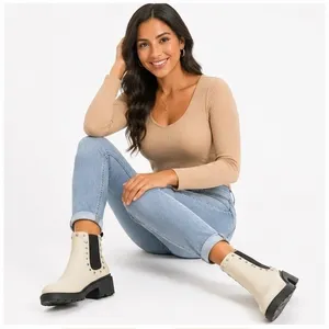 Time and Tru Womens Chelsea Boots Size 6 Winter White Studded Side Zip Comfort thumbnail 8