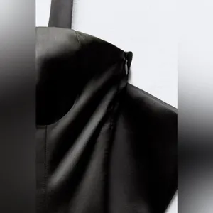 ZARA Large Back BOW TRIM VOLUMINOUS SATIN EFFECT MINI DRESS Black Size M NEW thumbnail 12