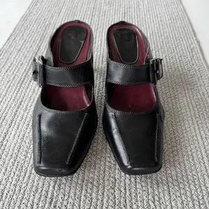 Vintage Merona Black Leather Silver Buckle Square Toe Maryjane Block Heels Shoes thumbnail 11