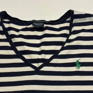 Ralph Lauren Sport T-Shirt Women Large Navy White Striped V-Neck Pima Cotton thumbnail 2