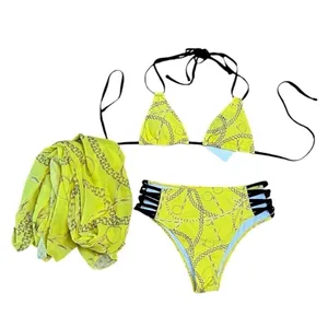 3 Piece Bikini Cover Up Yellow Size M thumbnail 3