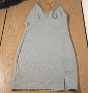 B73 New Womens H&M Sparkly Silver Strappy Dress Size Small thumbnail 1