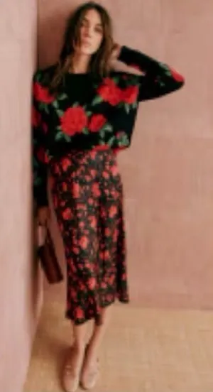 Sezane Sandy Skirt Red Roses - Size 2 thumbnail 1