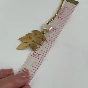 Vintage ZAG freshwater pearl etched leaf Y drop necklace. thumbnail 7