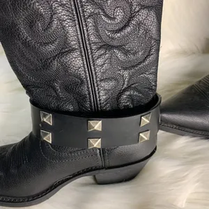 Handmade Womens Black Studded Leather Metal Buckle Removable Boot Band One Size thumbnail 5