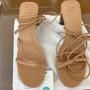 a new day Women's Brown Strappy Sandals lace-up sandals size 9.5 thumbnail 6