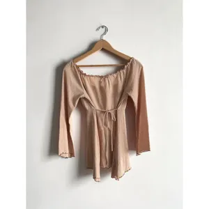 Y Generation Peach Smocked Peplum Top Long Sleeve Ruffle Square Neck Medium‎ thumbnail 2