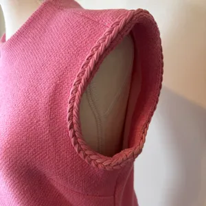 Maje Women Dress 38 Pink Braided Trim Mock Neck Sleeveless Tweed‎ Shift Pocket thumbnail 6