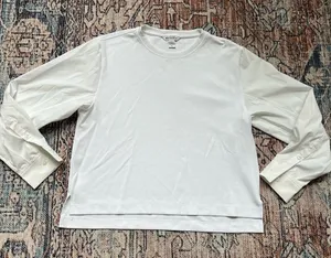 Athleta Mixed Media Long Sleeve White Pullover Sweatshirt Crew Neck Size Medium thumbnail 1