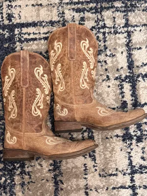 Corral Cortez Honey Flur De Los Western Tan Leather Cowboy Square Toe Boots 9.5M thumbnail 4