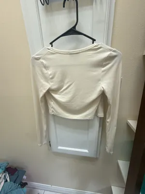 White Fox Boutique Cream Ribbed Cropped Long Sleeve Cardigan thumbnail 3
